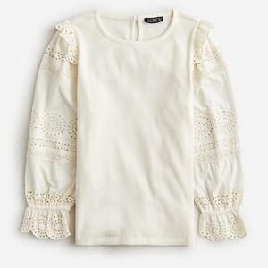 NWT Jcrew ruffle trim eyelet top M ivory